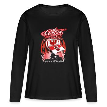 cottbus - Frauen Premium Bio Langarmshirt - Schwarz - Vorne - Julia (174cm)