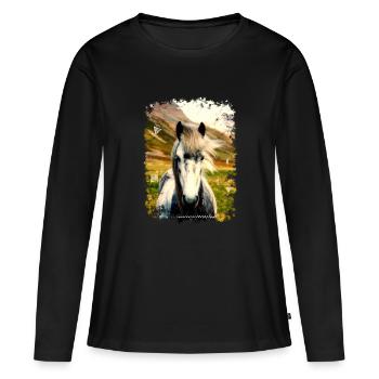 cheval - T-shirt manches longues Premium bio Femme - noir - Devant - Julia (174cm)