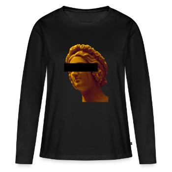 Gelbe weibliche Statue mit Augenbalken - Frauen Premium Bio Langarmshirt - Schwarz - Vorne - Julia (174cm)