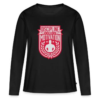 Citation de discipline sur la motivation - T-shirt manches longues Premium bio Femme - noir - Devant - Julia (174cm)