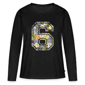 Numero 6 fleur, Équipe Foot, basket université - T-shirt manches longues Premium bio Femme - noir - Devant - Julia (174cm)