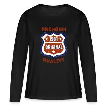 Qualité premium 1981 - T-shirt manches longues Premium bio Femme - noir - Devant - Julia (174cm)