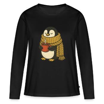Ambiance chaleureuse de pingouin - T-shirt manches longues Premium bio Femme - noir - Devant - Julia (174cm)