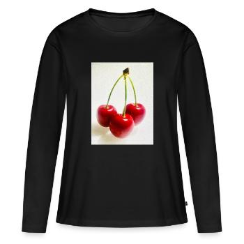 Kirsche - Frauen Premium Bio Langarmshirt - Schwarz - Vorne - Julia (174cm)