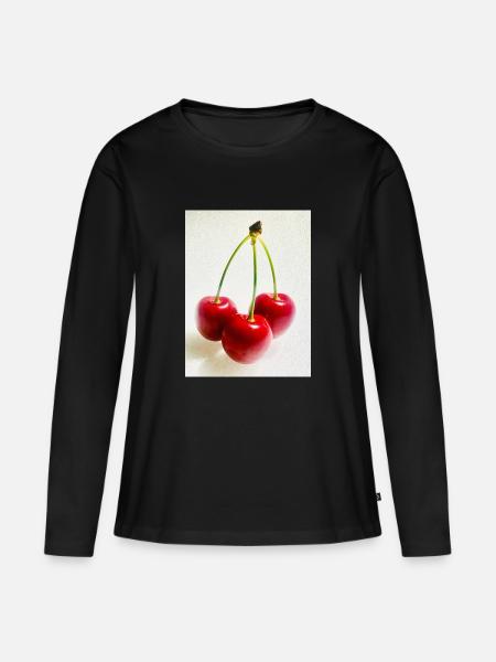 Kirsche - Frauen Premium Bio Langarmshirt - Schwarz
