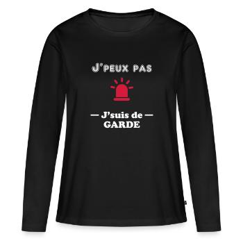 J'peux pas je suis de garde - T-shirt manches longues Premium bio Femme - noir - Devant - Julia (174cm)