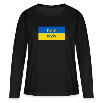 Kiev en cyrillique - T-shirt manches longues Premium bio Femme - noir - Devant - Julia (174cm)