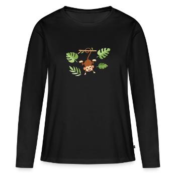 Monkey on the branch - Frauen Premium Bio Langarmshirt - Schwarz - Vorne - Julia (174cm)