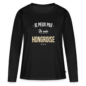 Je peux pas je suis Hongroise - T-shirt manches longues Premium bio Femme - noir - Devant - Julia (174cm)
