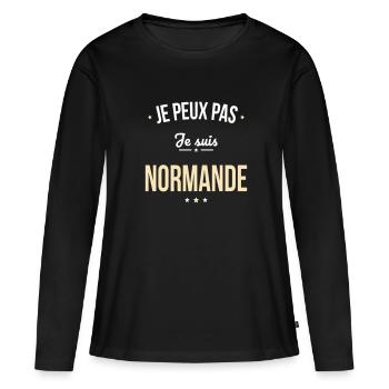 Je peux pas je suis Normande - T-shirt manches longues Premium bio Femme - noir - Devant - Julia (174cm)