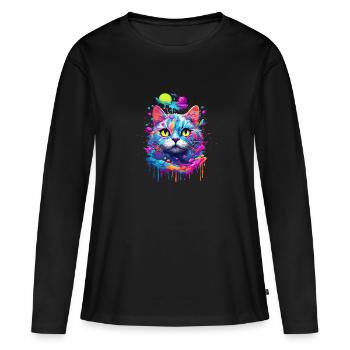 Chat Pop Art - T-shirt manches longues Premium bio Femme - noir - Devant - Julia (174cm)