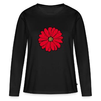 Fleur, Rouge, Fleur Rouge - T-shirt manches longues Premium bio Femme - noir - Devant - Julia (174cm)