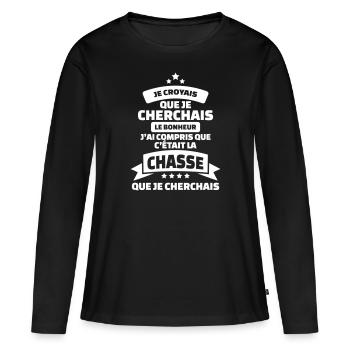 tshirt chasse humour c'est la chasse que cherchais - T-shirt manches longues Premium bio Femme - noir - Devant - Julia (174cm)