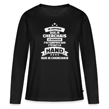 tshirt handball humour c'est le hand que cherchais - T-shirt manches longues Premium bio Femme - noir - Devant - Julia (174cm)