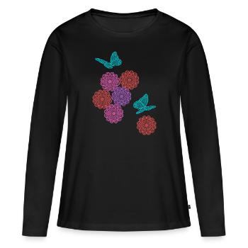 Lace flowers - Women's Premium Organic Long Sleeve Shirt - black - Front - Julia (174cm)