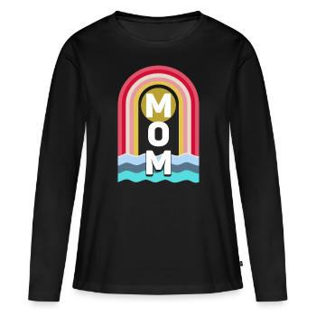 Retro Regenbogen mit bunter Sea Mom - Frauen Premium Bio Langarmshirt - Schwarz - Vorne - Julia (174cm)