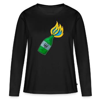Molotowcocktail. Ukrainischer Kampf. UA-Symbol. - Frauen Premium Bio Langarmshirt - Schwarz - Vorne - Julia (174cm)