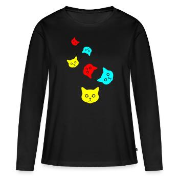 Tête de chat - T-shirt manches longues Premium bio Femme - noir - Devant - Julia (174cm)