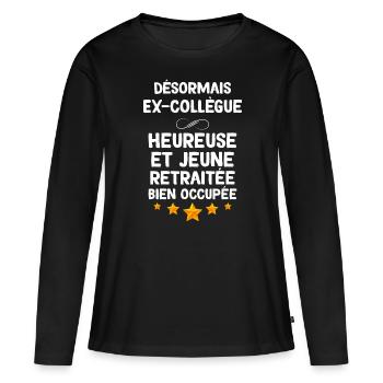 Collègue Cadeau Métier Employée Départ En Retraite - T-shirt manches longues Premium bio Femme - noir - Devant - Julia (174cm)
