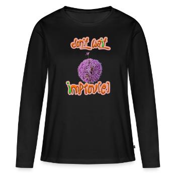 N’attendez pas - improvisation(s) - T-shirt manches longues Premium bio Femme - noir - Devant - Julia (174cm)