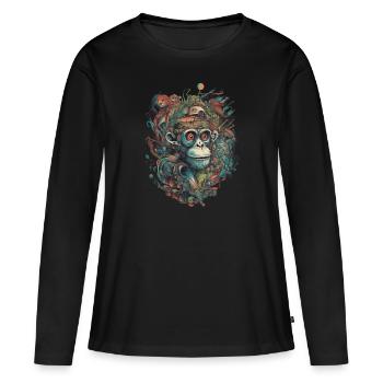 Singe trippy - T-shirt manches longues Premium bio Femme - noir - Devant - Julia (174cm)