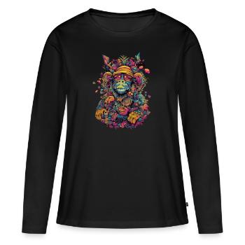 Singe trippy - T-shirt manches longues Premium bio Femme - noir - Devant - Julia (174cm)