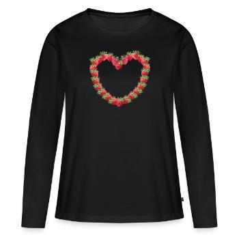 Erdbeerherz - Frauen Premium Bio Langarmshirt - Schwarz - Vorne - Julia (174cm)
