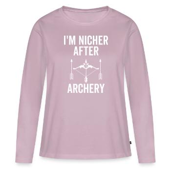 Archer Bowhunter I'm Nicher After Archery Target - T-shirt manches longues Premium bio Femme - rose poudré - Devant - Julia (174cm)