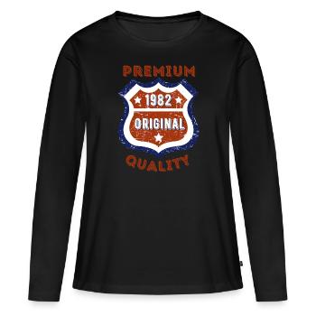 Qualité premium 1982 - T-shirt manches longues Premium bio Femme - noir - Devant - Julia (174cm)