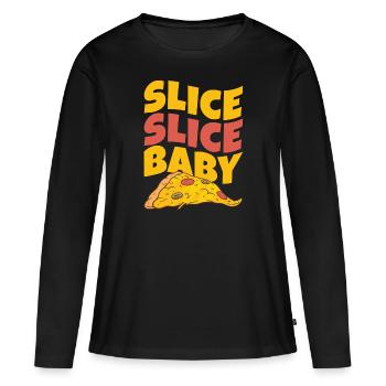 Slice Slice Baby Pizza - Frauen Premium Bio Langarmshirt - Schwarz - Vorne - Julia (174cm)