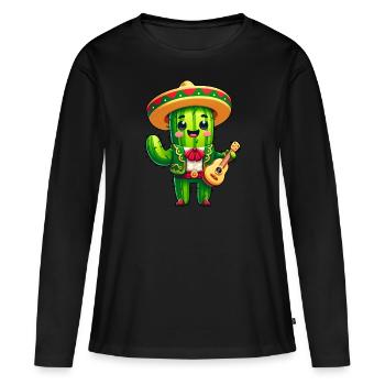 Cinco de Mayo Cactus Mariachi Guitarist - Women's Premium Organic Long Sleeve Shirt - black - Front - Julia (174cm)