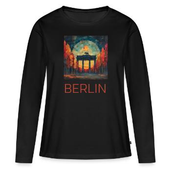 Berlin Berlin Ours Porte de Brandebourg - T-shirt manches longues Premium bio Femme - noir - Devant - Julia (174cm)