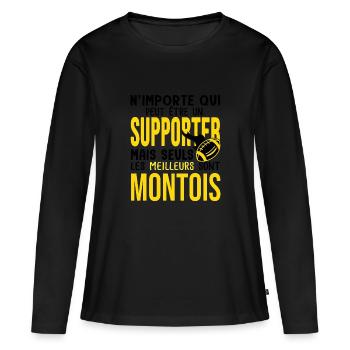 Cadeau rugby supporters Montois mont de marsan SM - T-shirt manches longues Premium bio Femme - noir - Devant - Julia (174cm)