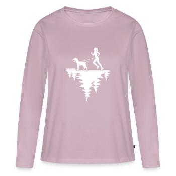 Canicross Traction Chien Sport « Courir avec le Chien » - T-shirt manches longues Premium bio Femme - rose poudré - Devant - Julia (174cm)