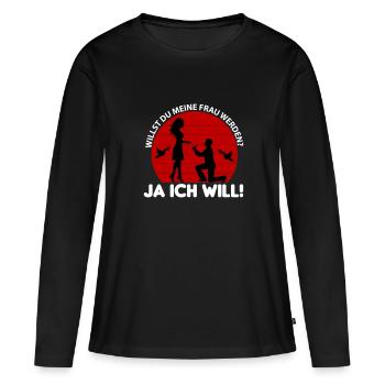 Hochzeit Willst du meine Frau werden Ja ich will - Frauen Premium Bio Langarmshirt - Schwarz - Vorne - Julia (174cm)