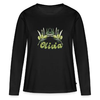 Olivia Vorname - Frauen Premium Bio Langarmshirt - Schwarz - Vorne - Julia (174cm)