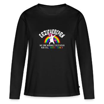 Erziehercorn - Einhorn Erzieherin Spruch Lustig - Frauen Premium Bio Langarmshirt - Schwarz - Vorne - Julia (174cm)