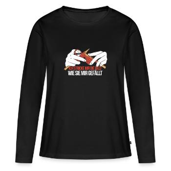 stricken knitting Spruch Welt stricken - Frauen Premium Bio Langarmshirt - Schwarz - Vorne - Julia (174cm)