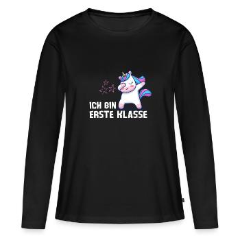 Ich bin erste Klasse Einhorn Einschulung - Frauen Premium Bio Langarmshirt - Schwarz - Vorne - Julia (174cm)