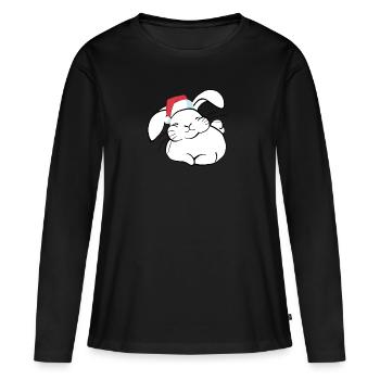 Doux lapin avec bonnet de Noel - T-shirt manches longues Premium bio Femme - noir - Devant - Julia (174cm)