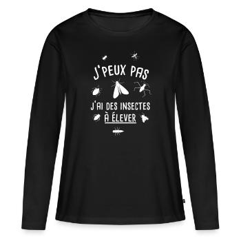 J'peux pas j'ai des insectes à élever - T-shirt manches longues Premium bio Femme - noir - Devant - Julia (174cm)