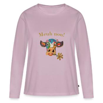 vache Meuh non! - T-shirt manches longues Premium bio Femme - rose poudré - Devant - Julia (174cm)