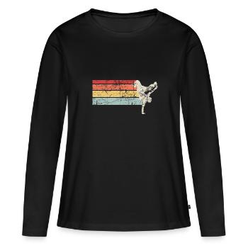 Vêtements de break dance | Hip Hop Bboying Vintage - T-shirt manches longues Premium bio Femme - noir - Devant - Julia (174cm)