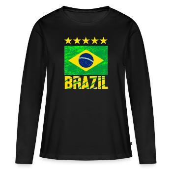 Équipe nationale de football du BRÉSIL - T-shirt manches longues Premium bio Femme - noir - Devant - Julia (174cm)