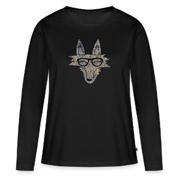 Loup hipster - T-shirt manches longues Premium bio Femme - noir - Devant - Julia (174cm)