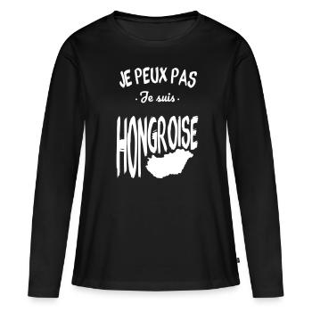 Je peux pas je suis Hongroise - T-shirt manches longues Premium bio Femme - noir - Devant - Julia (174cm)