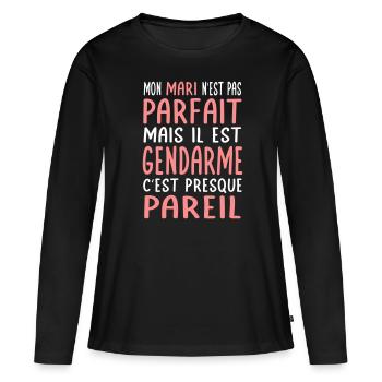 My husband is not perfect but he is a policeman - Women's Premium Organic Long Sleeve Shirt - black - Front - Julia (174cm)