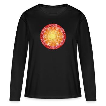 Feuerblüte – Mandala der Kraft & Energie - Frauen Premium Bio Langarmshirt - Schwarz - Vorne - Julia (174cm)