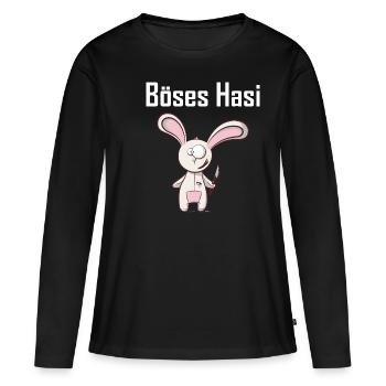 Méchant Hasi Shirt · Amis des animaux · Trend Doux Cadeau - T-shirt manches longues Premium bio Femme - noir - Devant - Julia (174cm)
