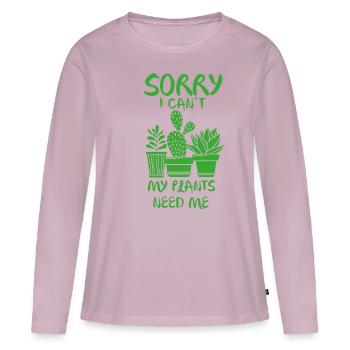 désolé je ne peux pas mes plantes ont besoin de moi - T-shirt manches longues Premium bio Femme - rose poudré - Devant - Julia (174cm)